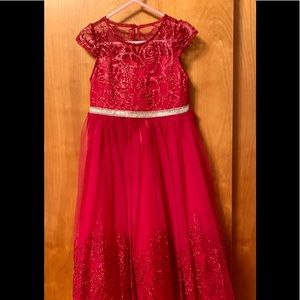 Girls Shortsleeved Long Red Dress